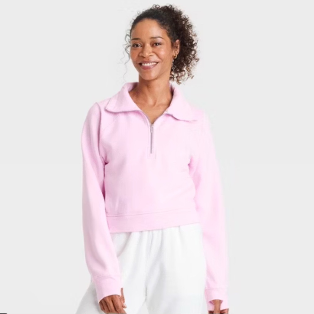 Pink Quarter-Zip Women's Top